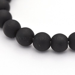 Dyed Natural Black Agate Frosted Round Beads Strands, 8mm, Hole: 1mm, about 24pcs/strand, 7.4 inch(X-G-P088-14-8mm)