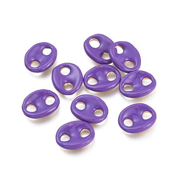 Brass Links Connectors, with Enamel, Long-Lasting Plated, Cadmium Free & Lead Free & Nickel Free, Coffee Bean/Oval, Golden, Purple, 12x10x2.5mm, Hole: 3mm