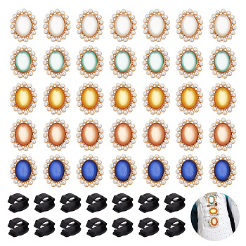 DIY Oval Shoes Buckle Clips Decoration Making Kit, Including Nylon Detachable Blank Shoelace Buckle Clips, Cat Eye Cabochons, Mixed Color, 80Pcs/box