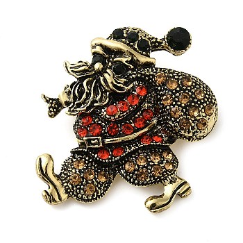 Christmas Alloy Colorful Rhinestone Brooches, Christmas Enamel Pins, Santa Claus, 35.5x34mm