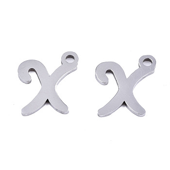 201 Stainless Steel Charms, Laser Cut, Alphabet, Stainless Steel Color, Letter.X, 11.5x9.5x1mm, Hole: 1.4mm