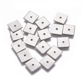 304 Stainless Steel Spacer Beads, Square, Stainless Steel Color, 8x8x0.7mm, Hole: 1.2mm
