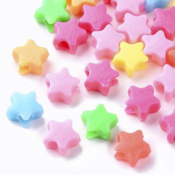 Opaque Polystyrene Plastic Beads, Star, Mixed Color, 10x10.5x5mm, Hole: 3.5mm, about 3000pcs/50g