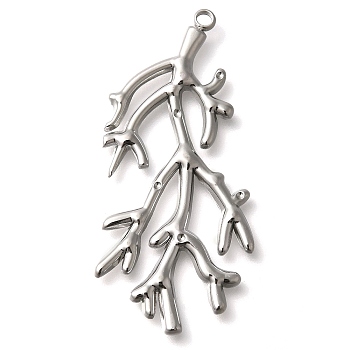 Anti-Tarnish 304 Stainless Steel Big Pendants, Branch Charm, Stainless Steel Color, 57.5x23x2mm, Hole: 2mm