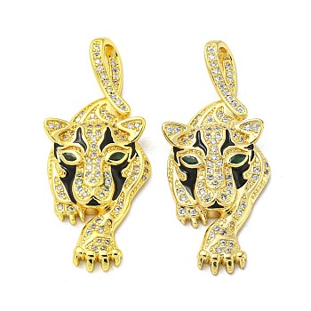 Real 18K Gold Plated Brass Pendants, with Cubic Zirconia and Enamel, Leopard Charms, Colorful, 37.5x17x5mm, Hole: 6x3mm