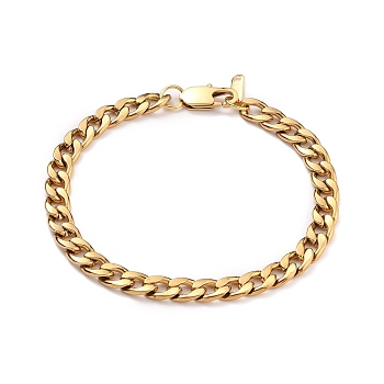 Men's 304 Stainless Steel Cuban Link Chain Bracelets, with Lobster Claw Clasps, Golden, 8-7/8 inch(22.5cm), 7mm