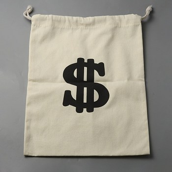 Canvas Drawstring Bags, with Cotton Rope, Rectangle with Dollar Sign, Beige, 39.5x30x0.8cm