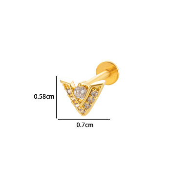 Triangle 316L Surgical Stainless Steel Clear Cubic Zirconia 17 Gauge Threadless Labrets, Piercing Jewelry for Women Men, Golden, 8mm, Pin: 1.2mm