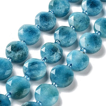 Natural White Jade Dyed Beads Strands, with Seed Beads, Faceted Hexagonal Cut, Flat Round, Imitation Apatite, 12~12.5x5~6mm, Hole: 1.2~1.4mm, about 27~29pcs/strand, 15.55~15.75 inck(39.5~40cm)
