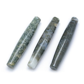 Natural Moss Agate Beads, No Hole/Undrilled, Rice, 73.5~74.5x13~13.5mm