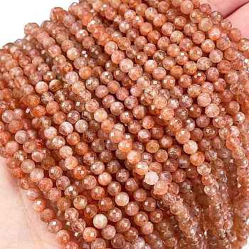 Natural Sunstone Beads Strands, Faceted, Round, Grade A, 4mm, Hole: 0.8mm, about 106pcs/strand, 15.35 inch(39cm)