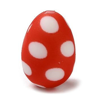 Easter Polka Dot Egg Silicone Focal Beads, Chewing Beads For Teethers, DIY Nursing Necklaces Making, Red, 19.5x13.5mm, Hole: 2.5mm
