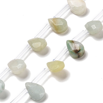 Natural Flower Amazonite Beads Strands, Faceted, Teardrop, Top Drilled, 9x6x4mm, Hole: 0.8mm, about 32pcs/strand, 16.54''(42cm)