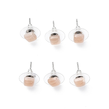 Natural Sunstone Stud Earrings for Women, with 304 Stainless Steel Ear Studs, Square, 6x6mm, Pin: 0.8mm