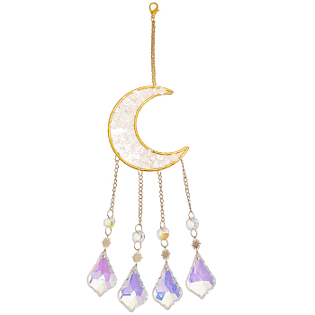 Hanging Moon Sun Catcher with Teardrop Glass Prisms for Windows, Natural Quartz Crystal Decor for Home, 350mm