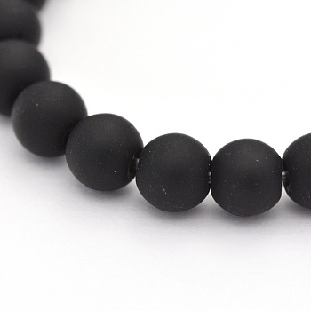 Dyed Natural Black Agate Frosted Round Beads Strands, 8mm, Hole: 1mm, about 24pcs/strand, 7.4 inch