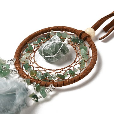 Natural Green Aventurine Chips Woven Net/Web with Feather Pendant Decoration(WICH-PW0001-39D)-3