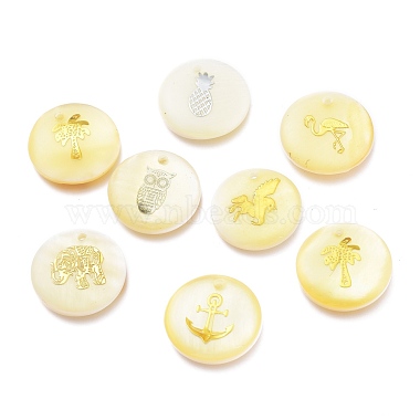 Mixed Color Yellow Flat Round Freshwater Shell Pendants
