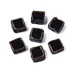 Handmade Gold Sand Lampwork Beads, Gold Trim Square Beads, Black, 11.5~13.5x12~13.5x6~7.5mm, Hole: 0.7~1.4mm(LAMP-N041-01A)