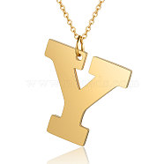 201 Stainless Steel Initial Pendants Necklaces, with Cable Chains, Letter, Letter.Y, 17.7 inch(45cm)x1.5mm, letter: 29.5x30x1.5mm(NJEW-S069-JN006-Y)
