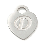 304 Stainless Steel Pendants, Laser Cut, Heart with Letter Charm, Stainless Steel Color, Letter D, 15x12x1mm, Hole: 3x3.5mm(FIND-M017-01P-D)