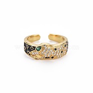 Cubic Zirconia Leopard Cuff Ring, Real 18K Gold Plated Brass Open Ring for Women, Nickel Free, Colorful, US Size 7(17.3mm)(RJEW-S045-138)
