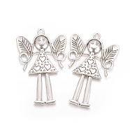 Alloy Big Pendants, Girl with Leaf, Antique Silver, 78x50x4mm, Hole: 4mm(PALLOY-K240-08AS)