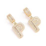 Brass Micro Pave Cubic Zirconia Pendants, Long-Lasting Plated, Letter, Clear, Letter.P, 33.8mm, Hole: 6.5x9mm, Letter.P: 20.5x14.5x3.8mm(ZIRC-G165-13G-P)