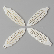 Natural Freshwater Shell Pendants, Leaf, Creamy White, 38x12x2mm, Hole: 1mm(SHEL-N026-82)