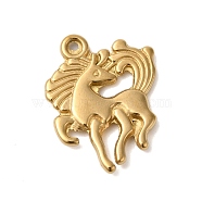 Ion Plating(IP) 304 Stainless Steel Pendants, Horse Charms, Real 18K Gold Plated, 20x17x2mm, Hole: 1.5mm(STAS-N103-13G)