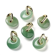 Rack Plating Brass Hoop Earrings, with Natural Green Aventurine, Long-Lasting Plated, Cadmium Free & Lead Free, Donut/Pi Disc, 27mm(EJEW-M248-01G-08)
