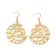 304 Stainless Steel Moon Phase with Sailor's Knot Asymmetrical Earrings, Hollow Out Long Dangle Earrings for Women, Golden, 55mm, Pin: 0.7mm(EJEW-P222-07G)