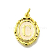 Brass Pendants, with Enamel, Oval with Letter, Real 18K Gold Plated, with Jump Ring, Letter C, 20x15~15.5x2mm, Hole: 3.5mm(KK-C088-01G-03)