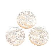 Natural Sea Shell Cabochons, Flat Round with Engraved Tiger, White, 17x17.5x3mm(SHEL-D079-23)
