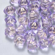 Transparent Spray Painted Glass Beads, with Glitter Powder, Flower, Medium Purple, 10.5x9.5x8mm, Hole: 1mm(GLAA-S190-005A-05)