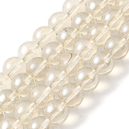 Transparent Electroplate Glass Beads Strands, Pearl Luster Plated, Round, Linen, 8mm, Hole: 1mm, about 50pcs/strand, 14.96''(38cm)(GLAA-T032-T8mm-C15)