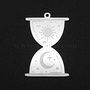 201 Stainless Steel Pendants, Laser Cut, Hourglass/Sand Clock with Moon & Sun, Stainless Steel Color, 33x22x1mm, Hole: 1.4mm(STAS-S105-LA126)