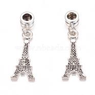 Alloy European Dangle Charms, Eiffel Tower, Antique Silver, 42mm, Hole: 5mm(PALLOY-JF00001-21)