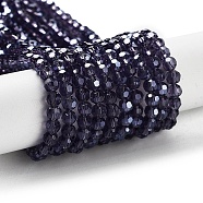 Electroplate Transparent Glass Beads Strands, Faceted(32 Facets), Round, Pearl Luster Plated, Indigo, 4mm, Hole: 0.7mm, about 88~95pcs/strand, 12.99~14.06 inch(33~35.7cm)(EGLA-A035-T4mm-A15)