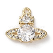 Brass Micro Pave Clear Cubic Zirconia Charms, Planet, Real 18K Gold Plated, 14x15.5x4mm, Hole: 1.5mm(KK-G491-17G)