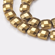 Electroplated Non-magnetic Synthetic Hematite Beads Strands, Faceted, Square, Golden Plated, 6x6x3mm, Hole: 0.5mm, about 68pcs/strand, 15.9 inch(40.5cm)(G-P367-C02)