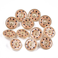 Zinc Alloy Shank Buttons, with Epoxy Resin, Flat Round, Golden, Dark Salmon, 23x6.5mm, Hole: 5x3mm(X-BUTT-S023-03A)