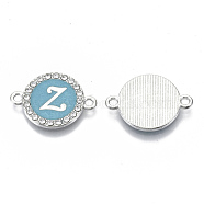 Alloy Enamel Links Connectors, with Crystal Rhinestones, Flat Round with Letter, Silver Color Plated, Letter.Z, 22x16x2mm, Hole: 1.8mm(ENAM-TAC0003-01S-06Z)