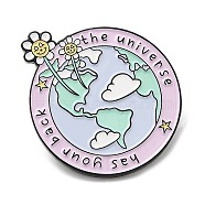 The Earth with Word The Universe Has Your Back Enamel Pin, Electrophoresis Black Alloy Brooch for Backpack Clothes, Colorful, 27x32x1.7mm(JEWB-H010-01EB-04)
