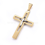 304 Stainless Steel Pendants, Cross, Golden & Stainless Steel Color, 45x29x4mm, Hole: 8x5mm(STAS-O108-67GP)