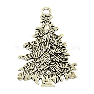 Tibetan Style Alloy Christmas Tree Big Pendants, Cadmium Free & Lead Free, Antique Silver, 67x42x3mm, Hole: 5mm(TIBEP-5251-AS-LF)