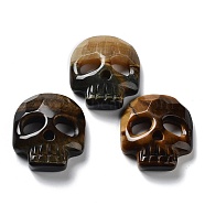 Natural Tiger Eye Pendants, Halloween Skull Charms, Faceted, 32~32.5x28~28.5x7.5~8.5mm, Hole: 1.2mm(G-M406-F01-02)