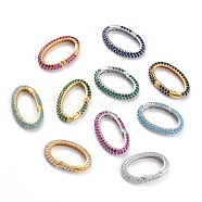 Brass Micro Pave Cubic Zirconia Spring Gate Rings, Long-Lasting Plated, Oval, Mixed Color, 18.5x29.5x4mm, Hole: 22x12mm(ZIRC-L097-052)