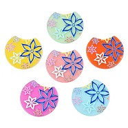Translucent Cellulose Acetate(Resin) Pendants, 3D Printed, Gap Flat Round with Flower, Mixed Color, 33x36.5x2.5mm, Hole: 1.5mm(X-KY-T040-30)