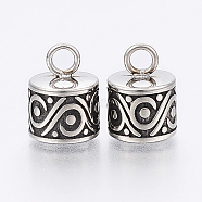 304 Stainless Steel Cord End Caps, Column, Antique Silver, 13.5x10mm, Hole: 4mm, 8.5mm Inner Diameter(STAS-K185-03AS)